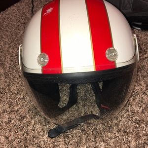 White and Red Striped speed racer Helmet